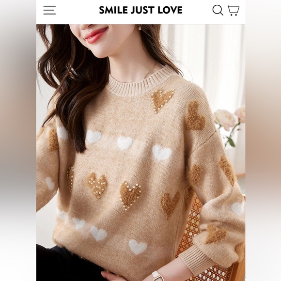 Beige Women's Fashion Pearl Tan Sweater L - Picture 7 of 9